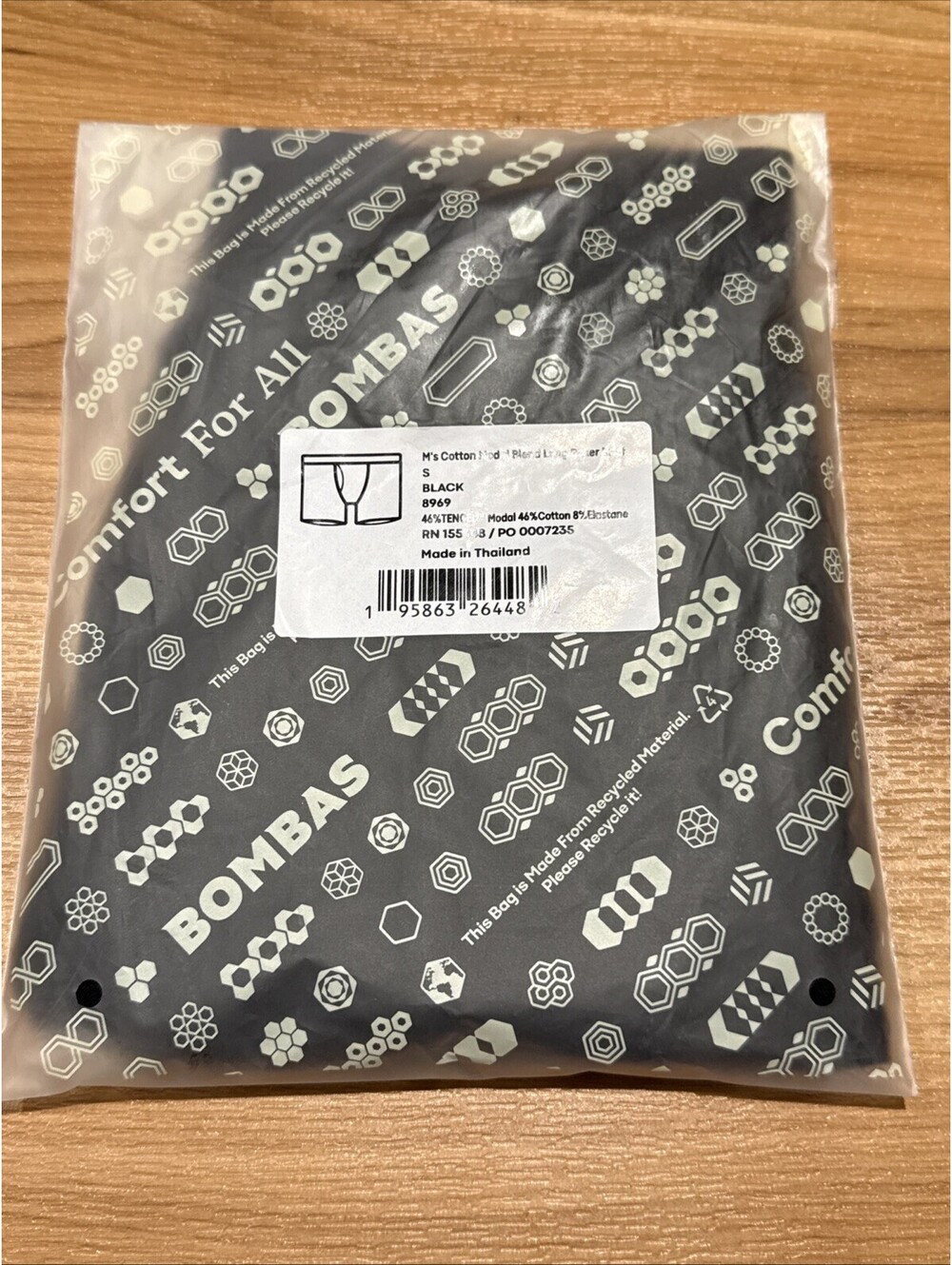 NWT BOMBAS: Mens Cotton Modal Blend Long Boxer Brief Small Black 8969 RN155348